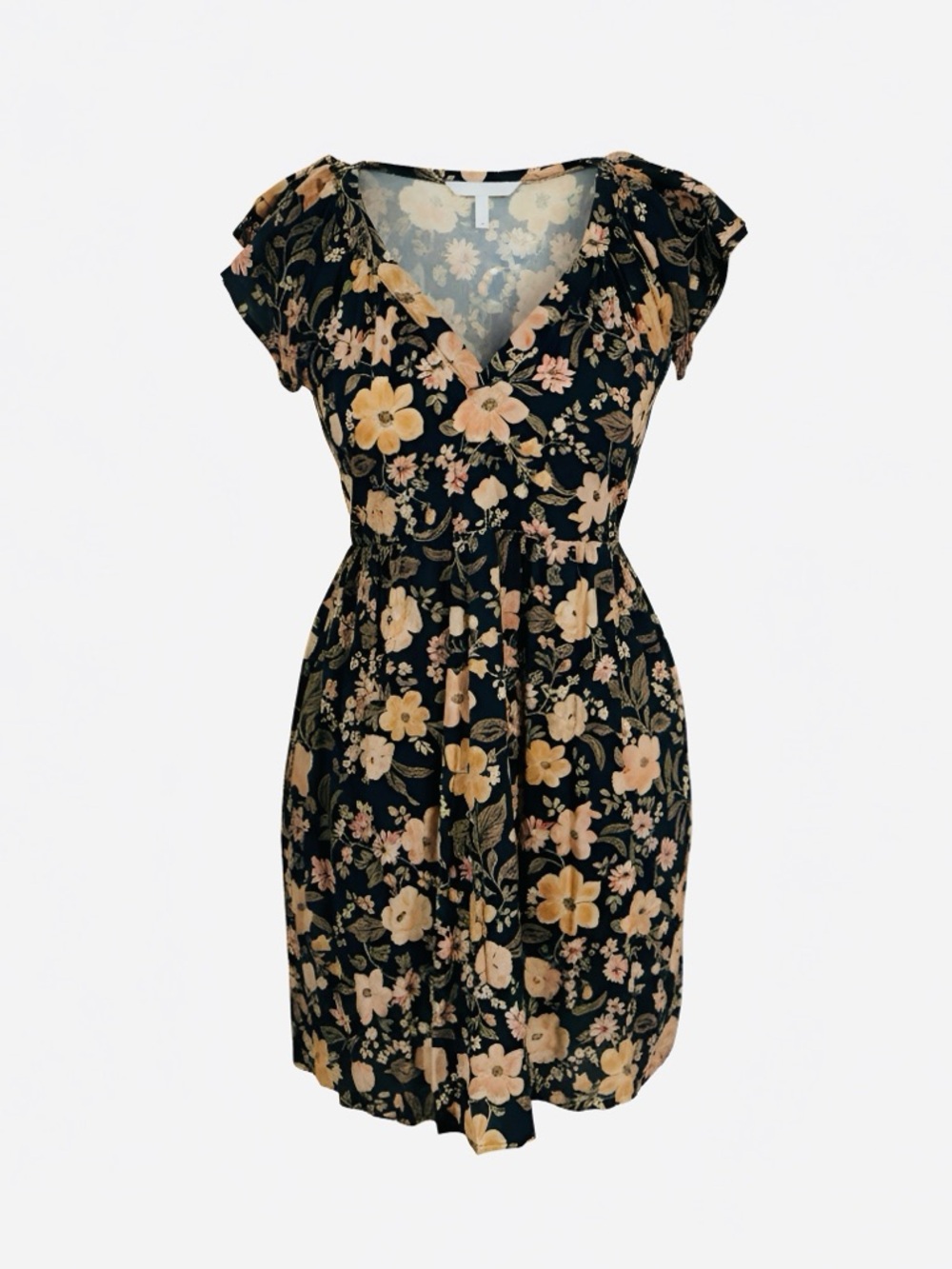 Women’s Floral Short Sleeved Mini Dress with Beautiful Floral Print - Small, New